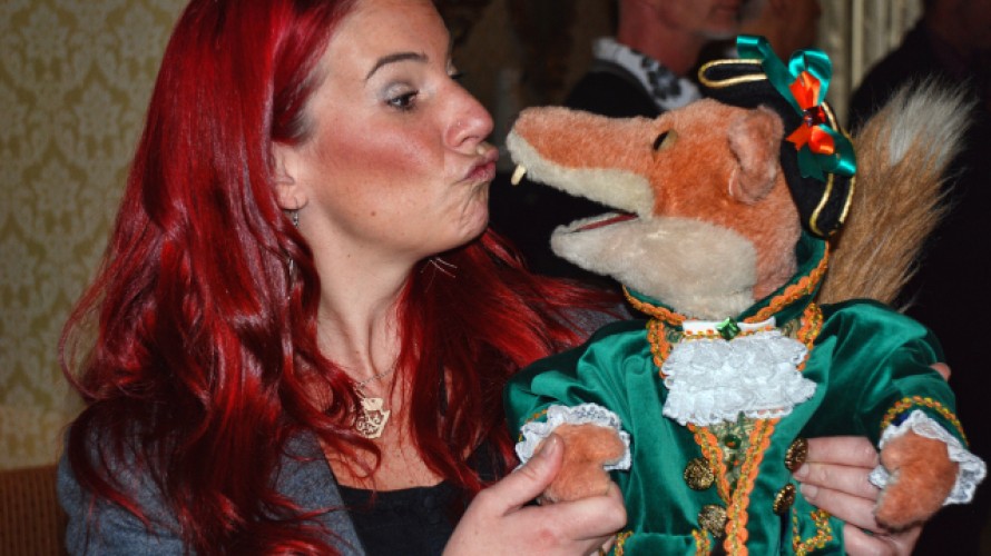 Kissing Basil Brush at the Pantomime Press Launch Theatre Royal Plymouth